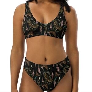Mystical Luna Moth Black Bikini Set Withy Moon Moth Swimsuit